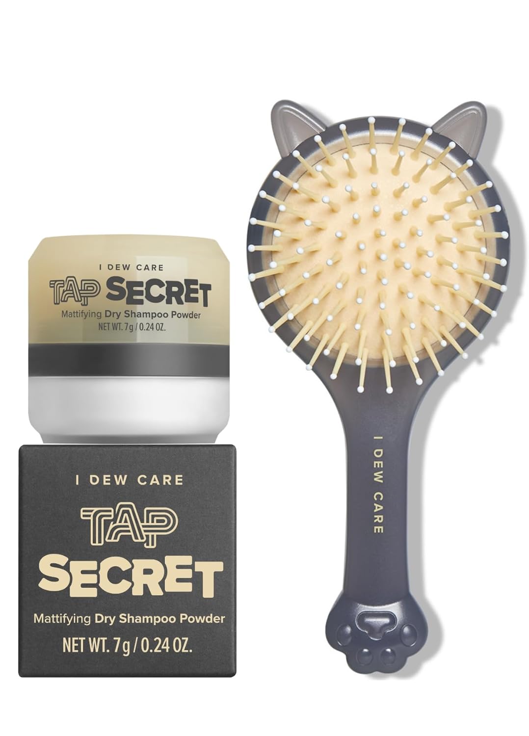 I DEW CARE Biotin Dry Shampoo - Tap Secret Original, 0.24 Oz + Tap Secret Detangling Brush with Mirror Bundle
