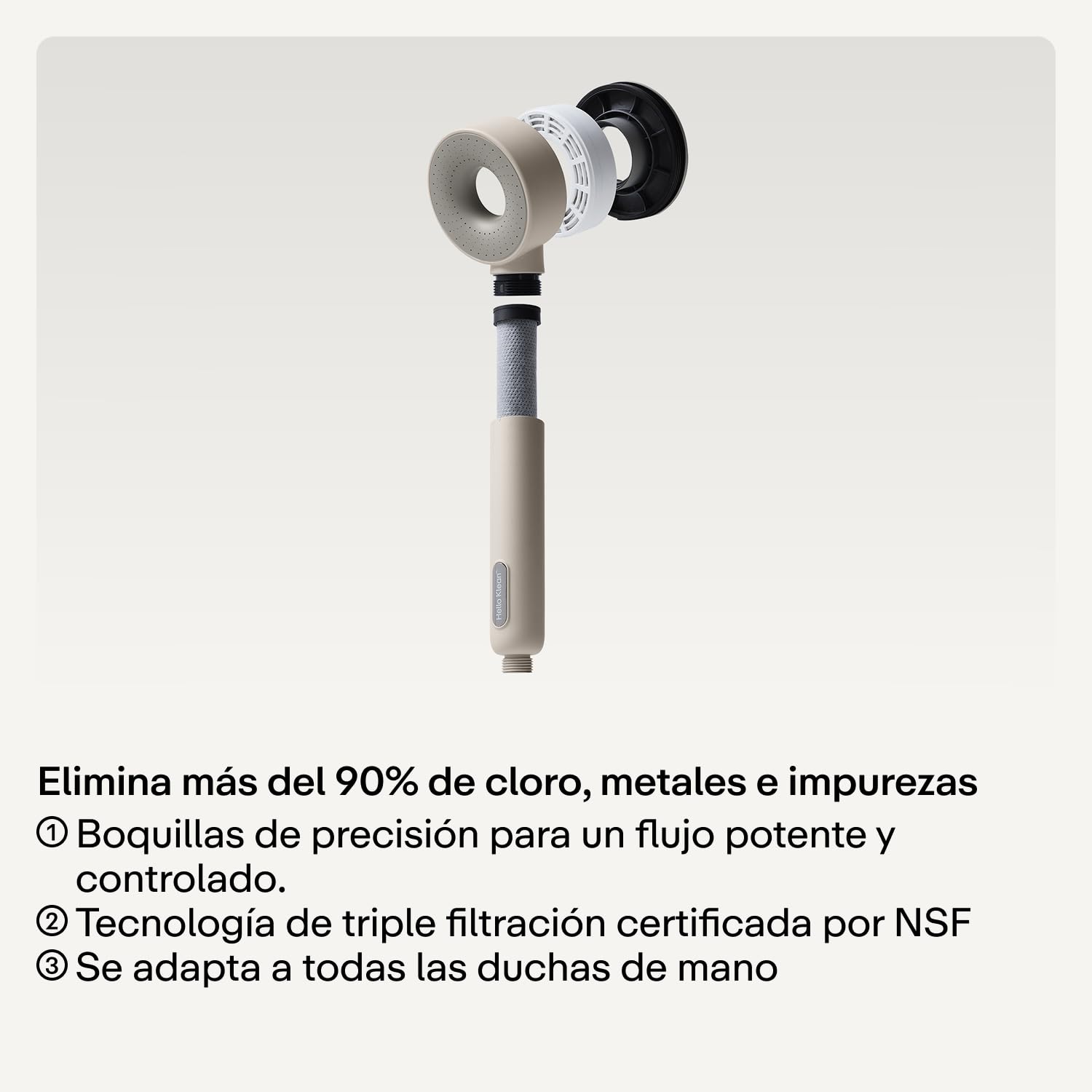 Hello Klean Cabezal de Ducha para Agua Dura Plata | Mayor presión | Ahorra agua | Piel y cabello más suaves