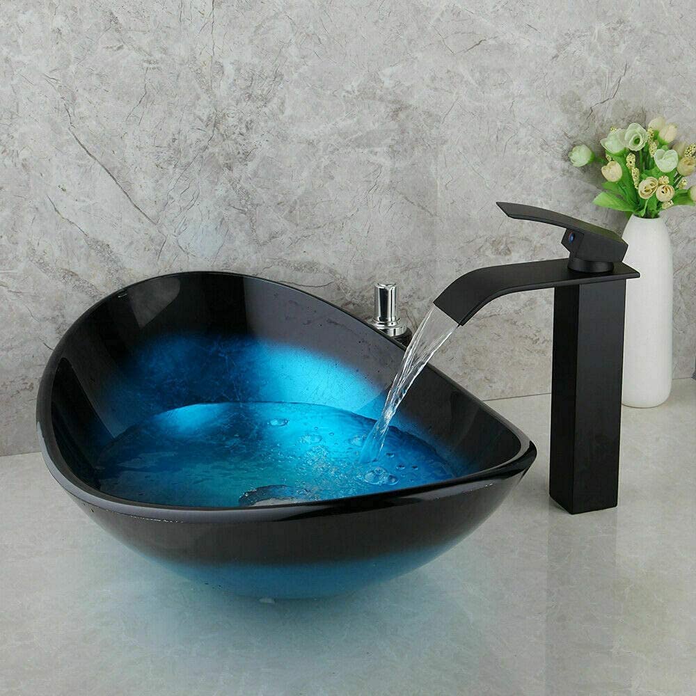 Lavabo en verre trempé de qualité supérieure avec robinet et meuble vasque suspendu