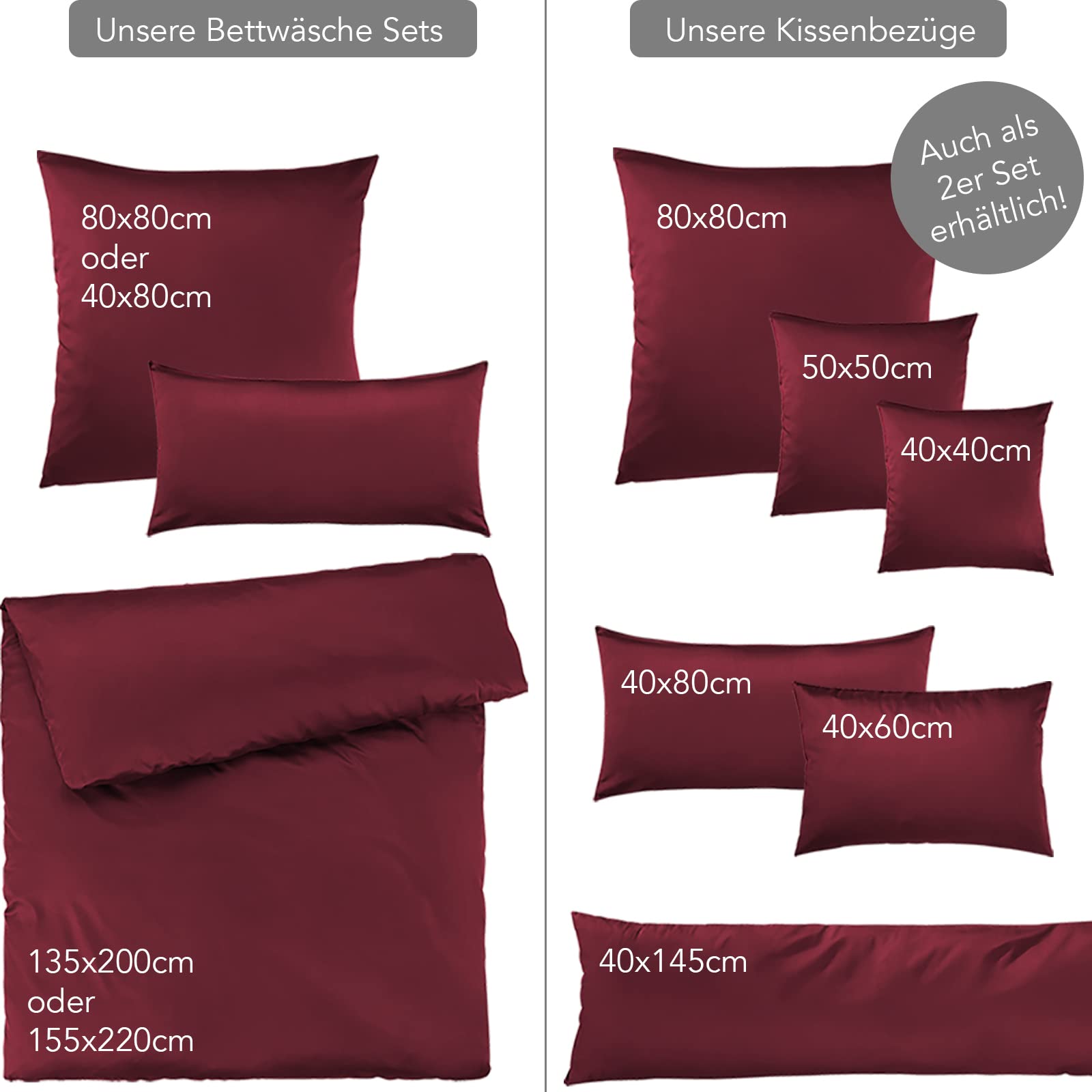 Pure Label Mako Satin Bettwäsche rot 155x220 cm mit Kissenbezug 40x80 cm aus 100% Baumwolle - Traumhaft weiches Mako Satin Bettwäsche Set in Uni