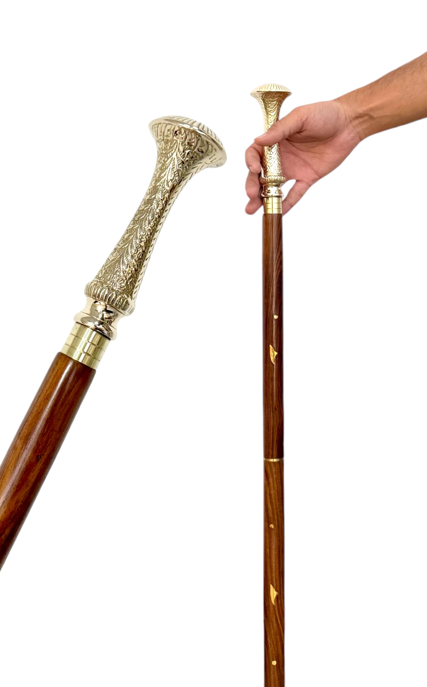 Bastón con mango de latón, bastón de madera victoriano, bastón de disfraz, bastón de Halloween, duradero, 3 plegables