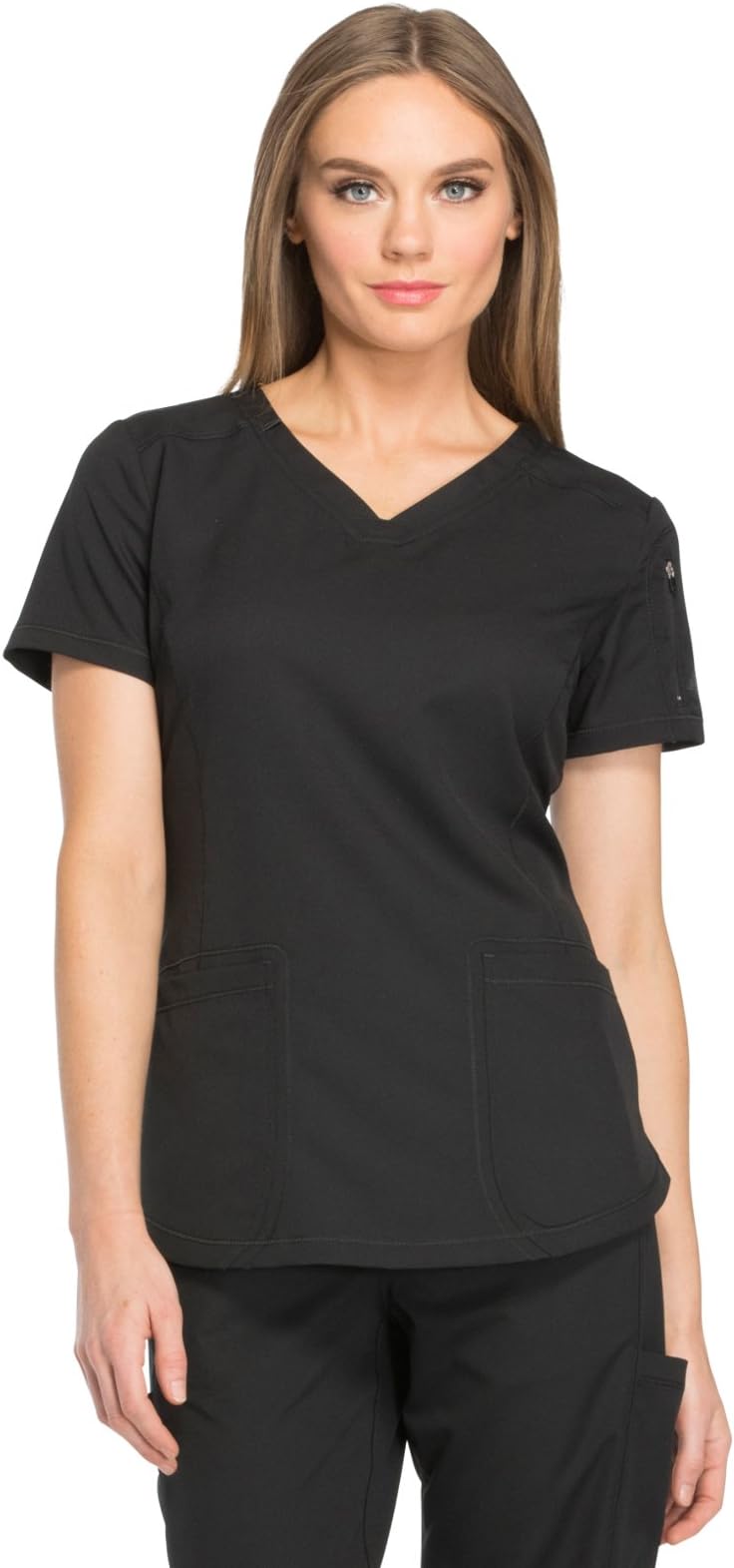 Dickies Dynamix Womens Tops, Athletic-Inspired V-Neck Scrub Top with Four-Way Stretch and Moisture Wicking DK730, XL, Black