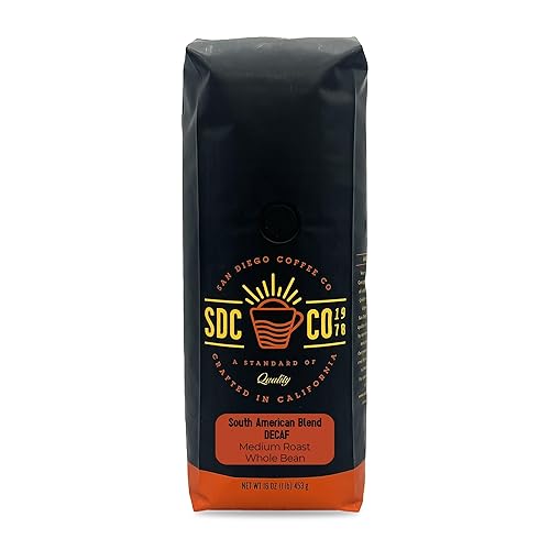 Vista 64 de San Diego Coffee Café orgánico tostado francés DECAF, tostado oscuro, café en grano entero, bolsa de 16 onzas Café en grano tostado descafeinado
