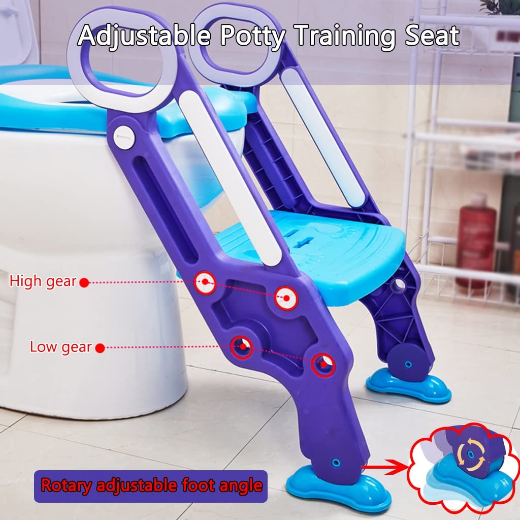 Asiento De Inodoro con Escalera Plegable Ajustable Reductor WC con Escalera con Cojín De Asiento De PU, Seguro Y Estable Adaptador para Inodoro para Niños Y Niñas, Cargar Los Portes 75kg