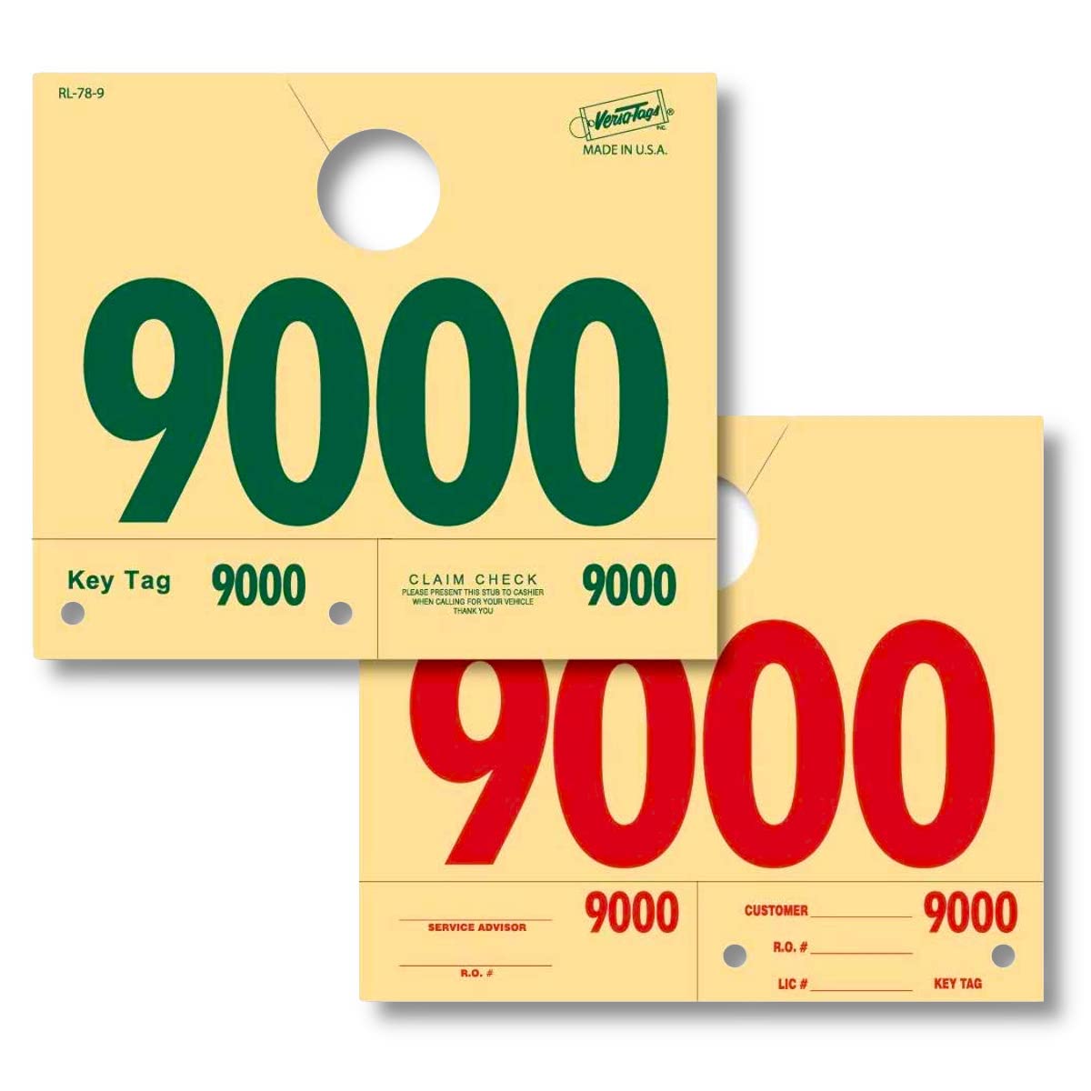 1000 Automotive Service Dispatch Numbers Mirror Hang Tags Numbered 9000-9999 RL78 Style Red Green Service Dispatch Numbers Manilla Card Stock with