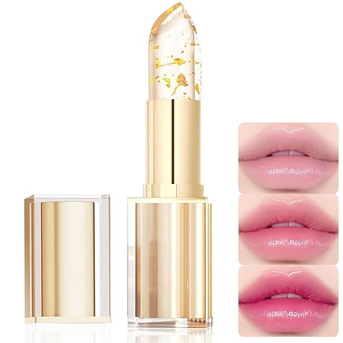 Color Changing Lipstick, Transferproof Gold Crystal Ph Lipstick Color Changing, Clear Lip Gloss That Changes Color, Hydrating Moisturizing Long-Lasting Glossy Finish for Women
