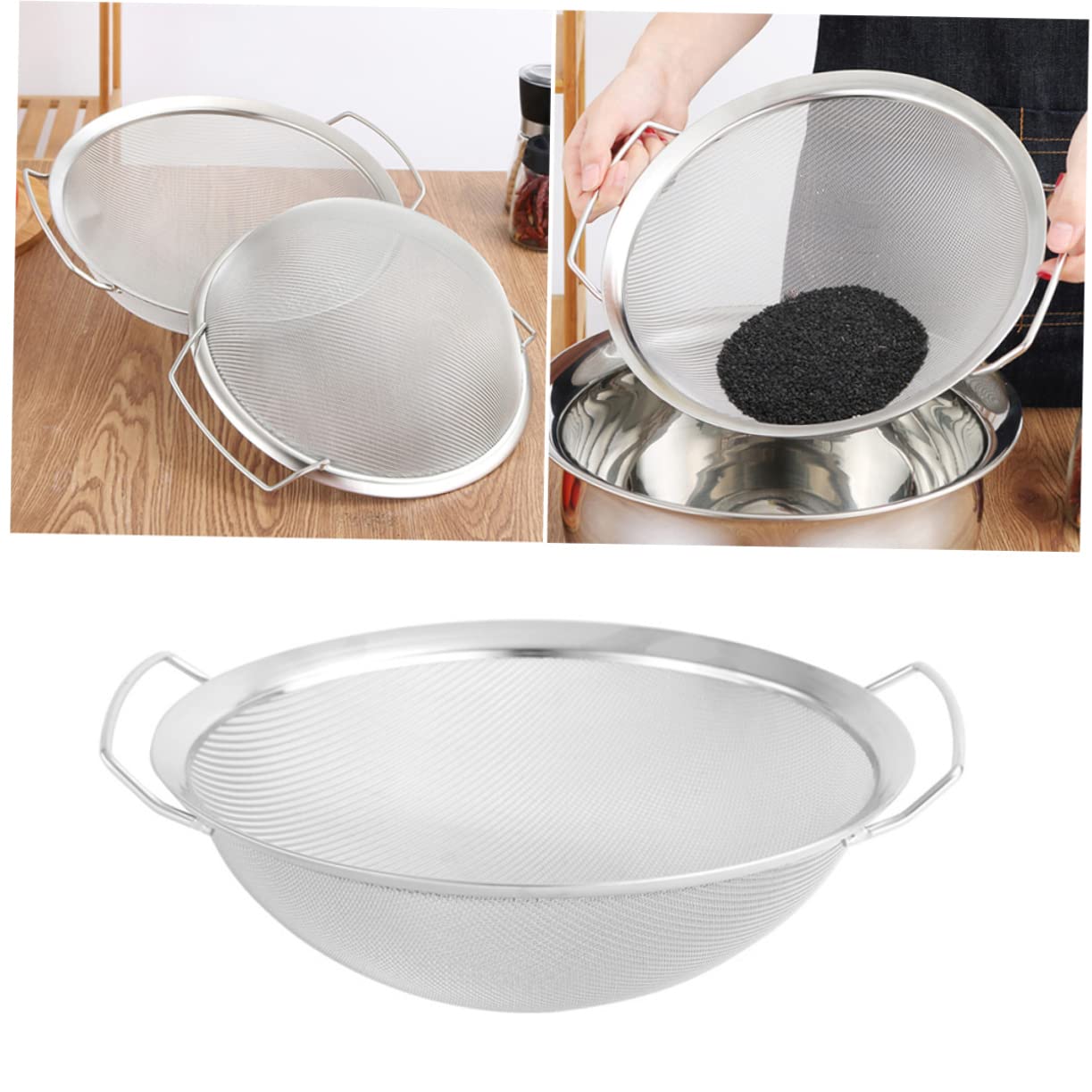 Mikinona 1pieza Colador De Acero Inoxidable Para Cocina Escurridor De Doble Asa Para Lavar Arroz Verduras y Pasta Versátil y Duradero