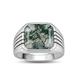 Natural Moss Agate Ring 925 Sterling Silver Men's Signet Ring Vintage Statement Ring Gift for him Handmade Jewellery for Him