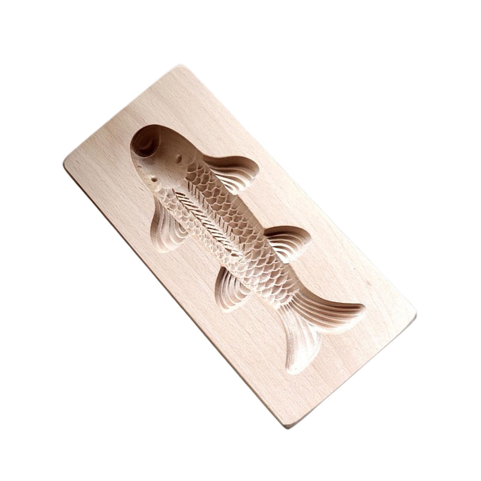 Msioytog Carved Carp Baking Model, Natural Wood Steamed Bun Maker for Pastries & Craft, Kitchen Essential Handcrafted Wooden Baking Tool