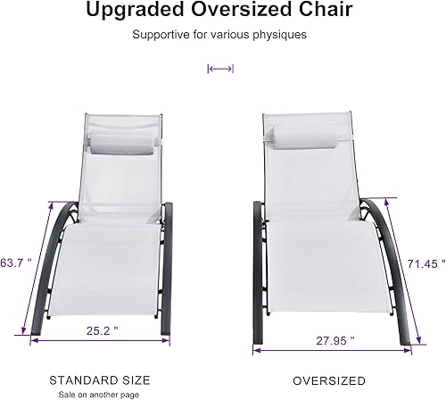 Miniatura 124 de PURPLE LEAF Juego de tumbona para patio, sillón al aire libre, playa, piscina, tumbona para tomar el sol, tumbona reclinable, sillas de bronceado