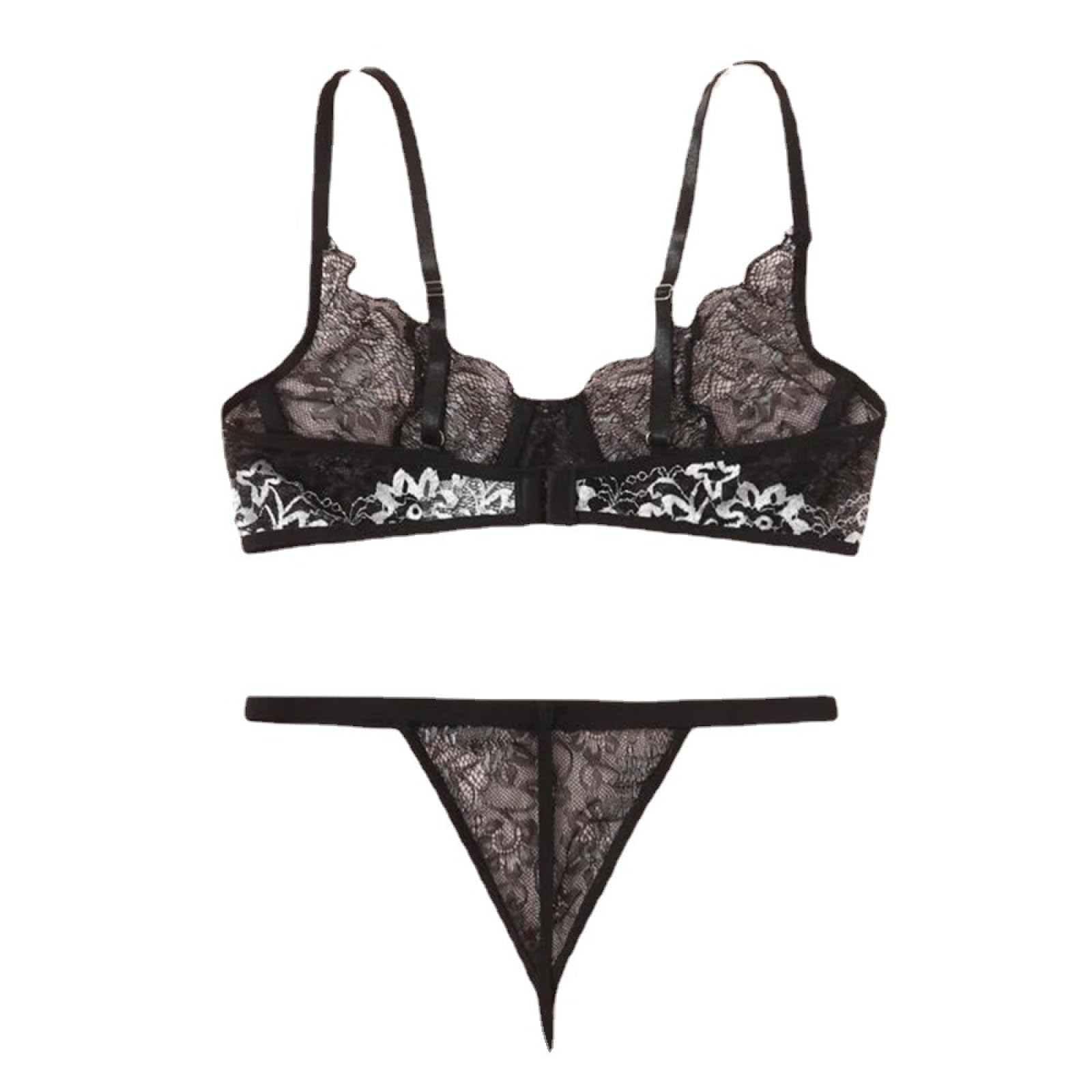 bodysuitNero Sexy Lingerie Traforata con Spalline Trasparenti Reggiseno Set Sexy (Nero S)