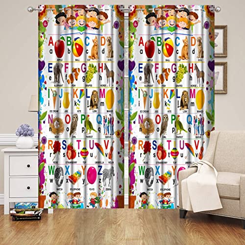 Image of 3D Printed English Albhabets ABCD Learning Design Curtains for Kids Room, School, Kids Home, Window, Door, 4x9 feet, Pack of 1 Pc