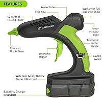 Vista 4 de Surebonder Pistola de pegamento caliente tipo Ryobi de 60 vatios de 18 voltios, inalámbrica, profesional, resistente, tamaño completo, con batería