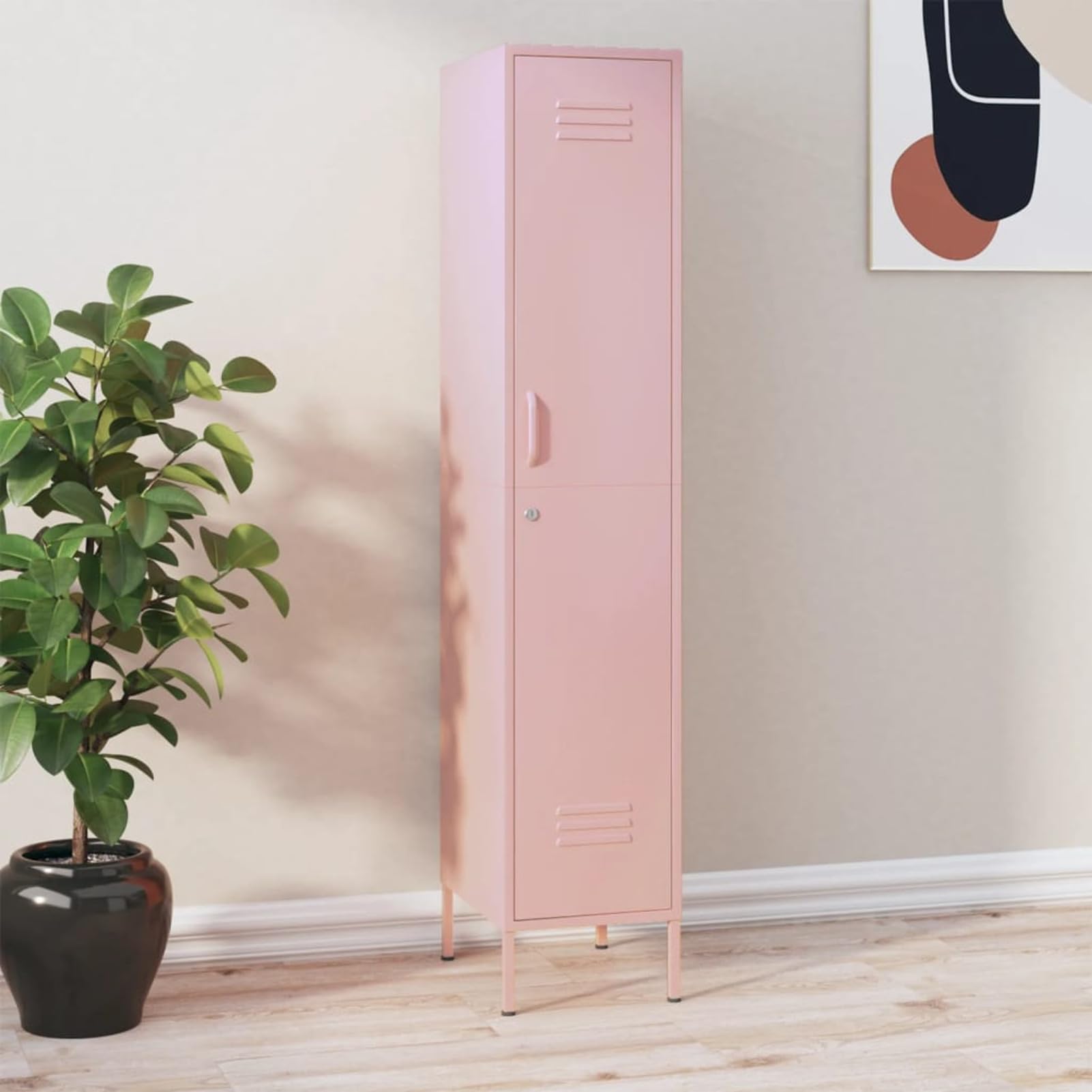 Homgoday Schließfachschrank Metallschrank Lagerschrank mit 4 Einlegeböden Aktenschrank Schrank Bücherschrank Standschrank Spind Schrank Rosa 35x46x180 cm Stahl