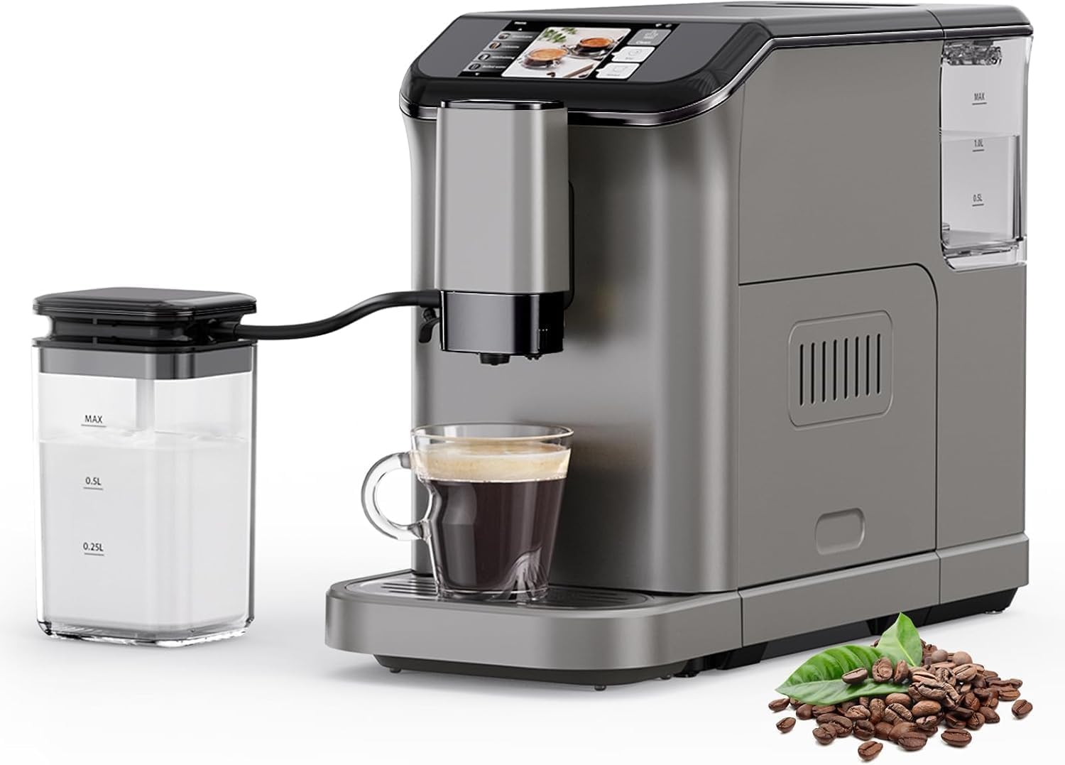 Automatic Espresso Machine, Espresso Grinder, 5 Coffee Varieties, Built-In Grinder and Milk Frother Steam Wand, 15 Adjustable Grind Sizes, Quick Heating Function，Suitable for Home Use, Coffee Shops