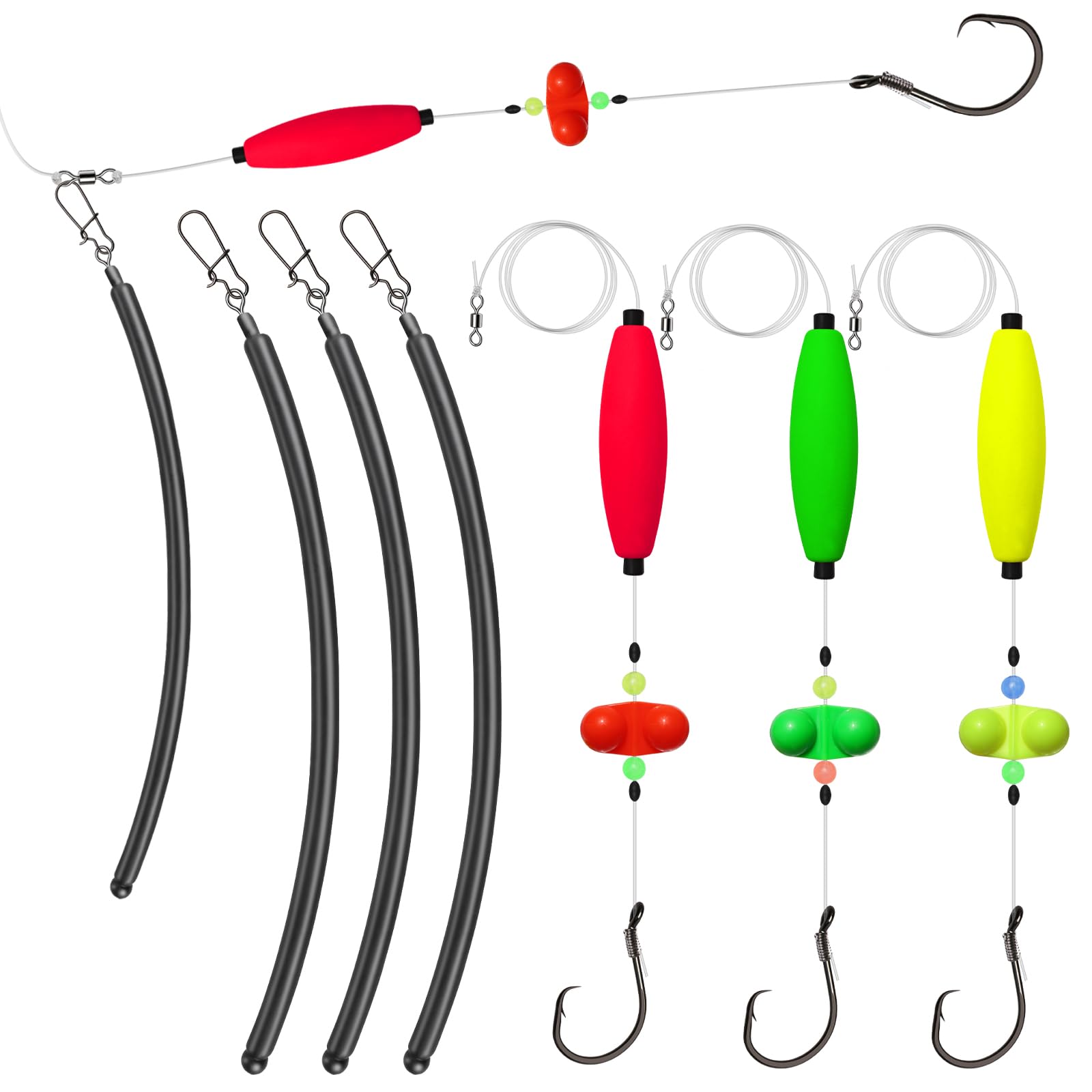 Dovesun 6PCS Catfish Rigs Kit Santee Rig with Catfish Float Rattler Dragging Weights Catfishing Tackle Circle Hook Size 5/0 8/0 Weight Size 2OZ/3OZ/4OZ