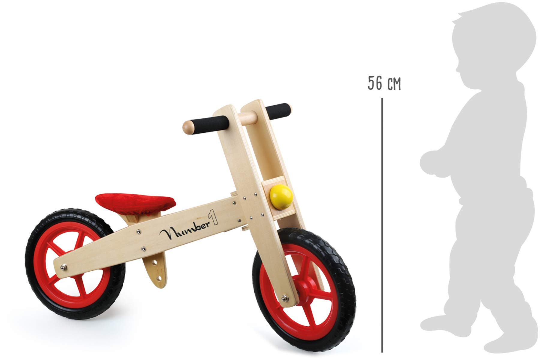 Small Foot 4713 Draisienne « Numéro 1 » en bois, fabrication solide, avec roues en caoutchouc et selle réglable en hauteur, à partir de 3 ans, NS