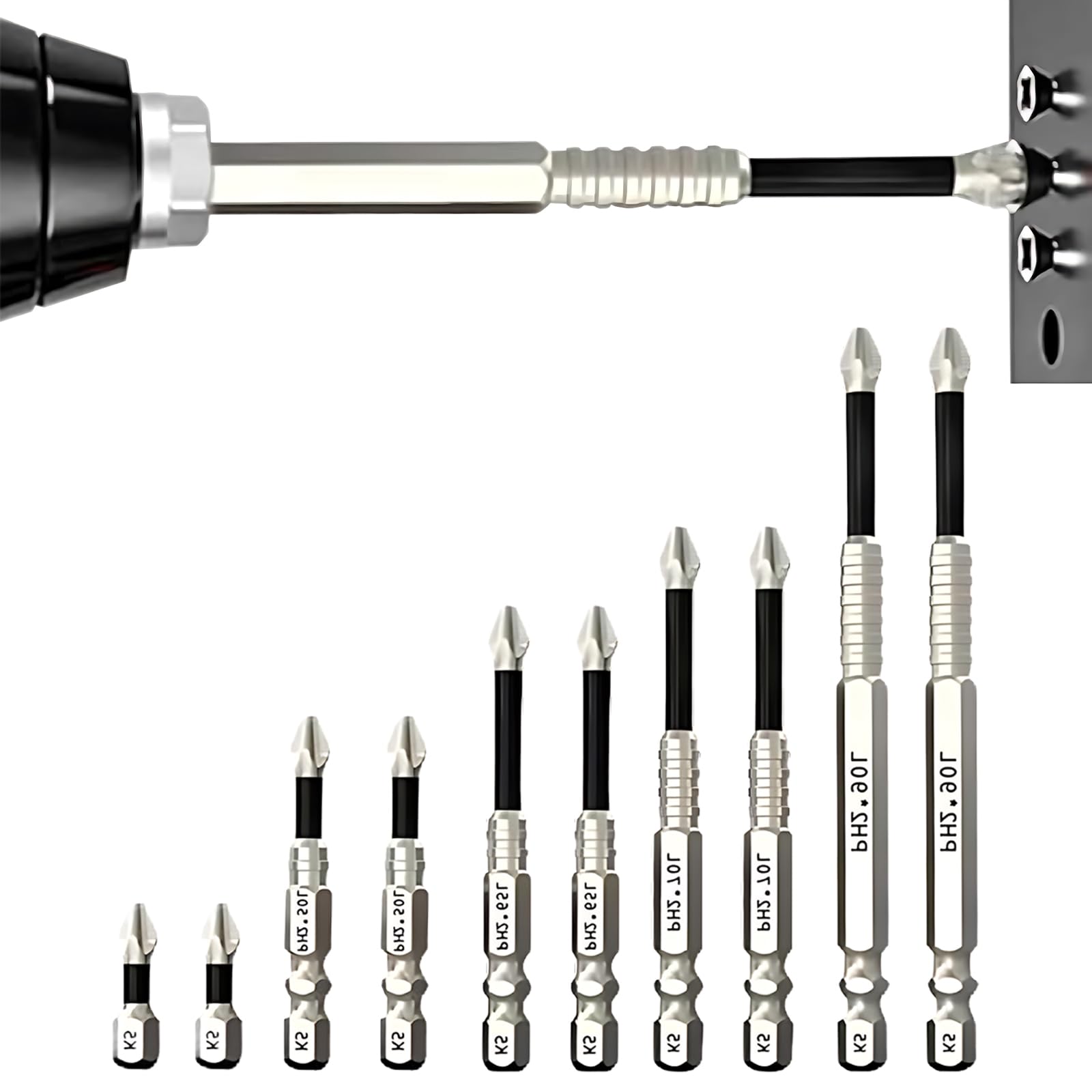 10 Pcs Magnetic Screwdriver Drill Bit Set, Strong Hold Bits with Anti-Slip Design for Drills & Screwdrivers