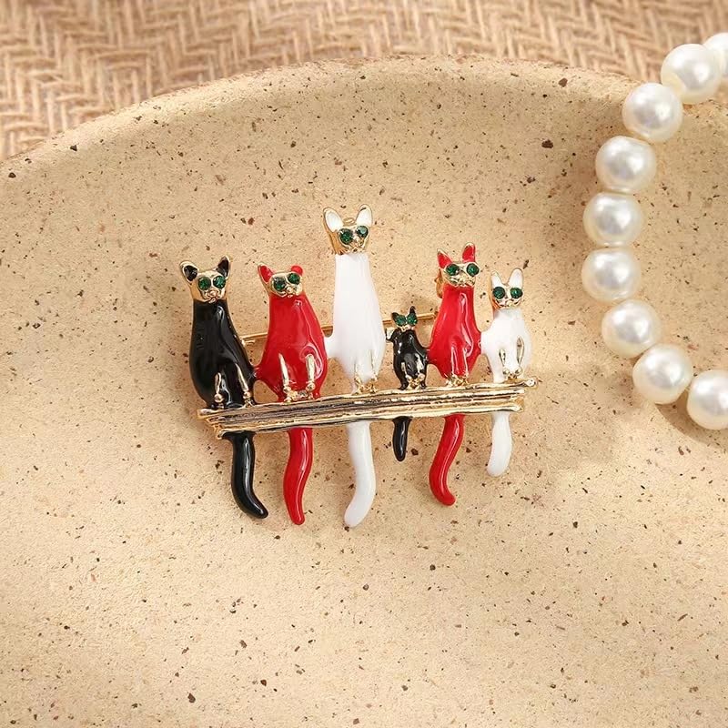 Image of Brooch Pins Cat Enamel Rhinestone Cute Animal Lapel Brooches for Women Fashion Jewelry Clothing Decoration Accessories (White)
