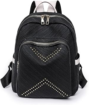 Large Capacity Backpack For Women, Travel Leisure Laptop Bag, Quilted Notebook Backpack With Rivets And Anti-theft Zipper Black