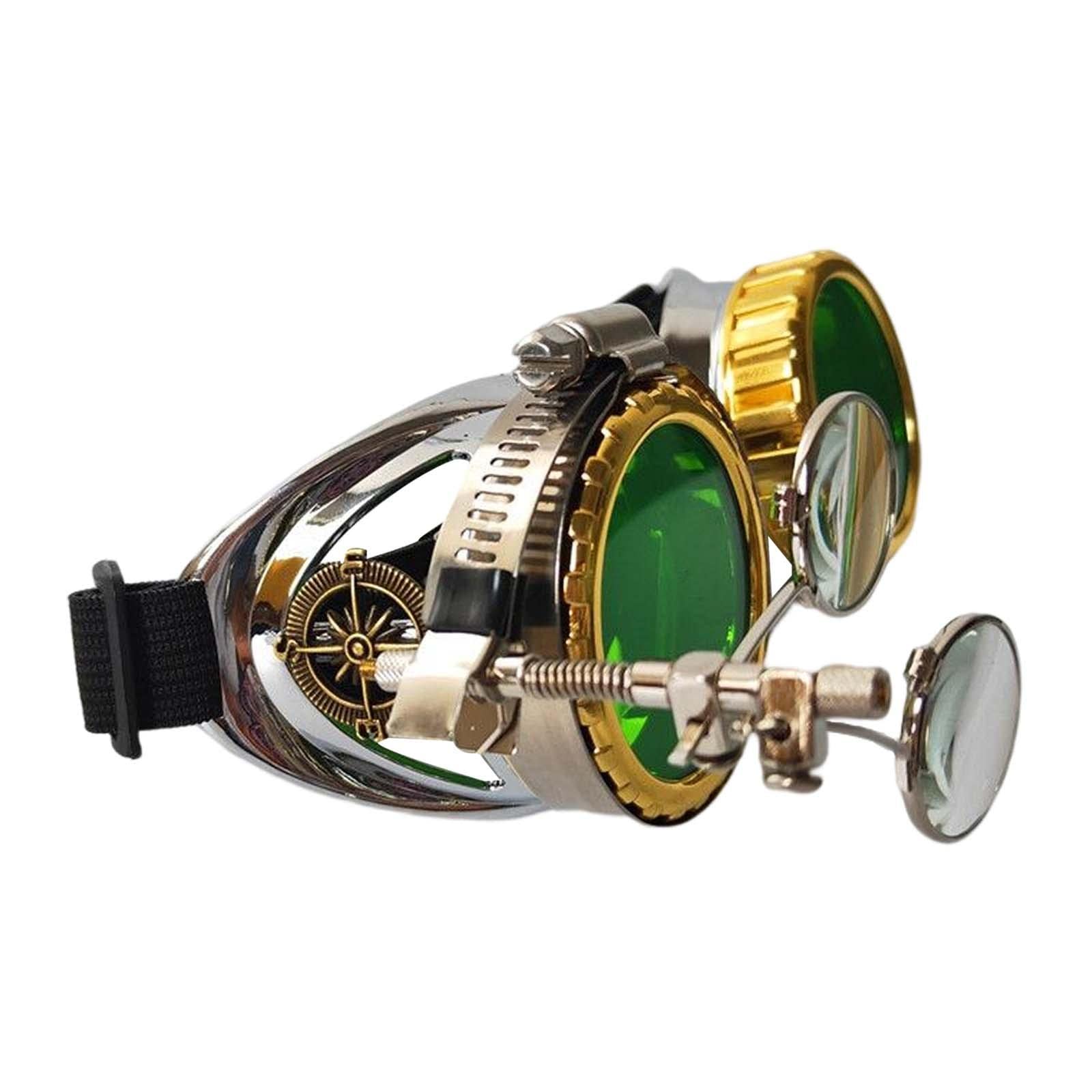 Wzmzjy Funky Steampunk Goggles Photo Props Colored Lens Eyeglasses Eyepiece Magnifier Fashion Women Men Sunglasses for Cosplay Halloween Costume, Green