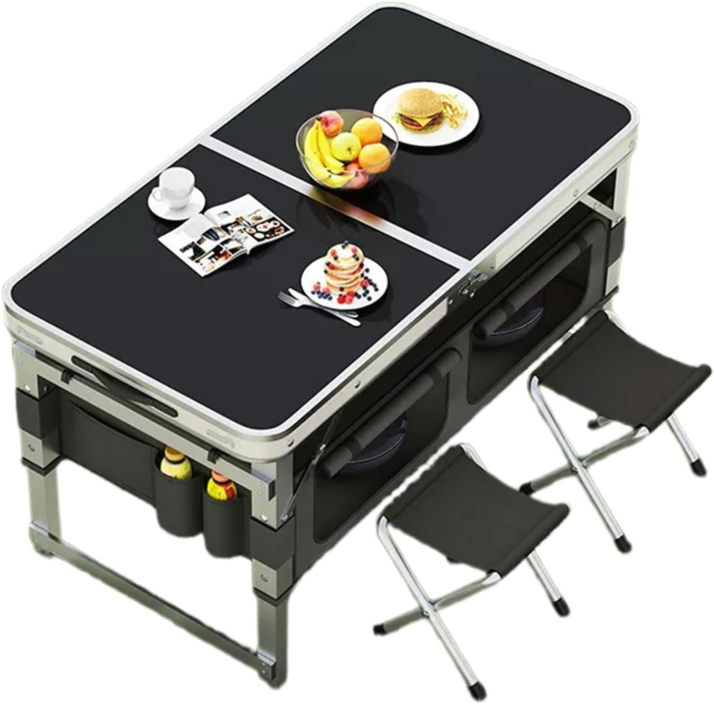 Campingtisch Mit 2 Stühlen Klappbar Set Aluminium Klapptisch, Multifunktionaler Camping Klapptisch Mit Ablagefläche, Für Outdoor, Picknick