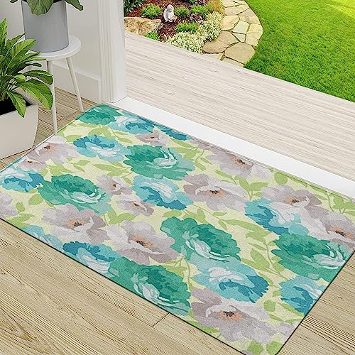 ERICAT Felpudo de Entrada,Floral sin Costuras con Blue Rosesart Hermosa Belleza Bloom Blooming Blossom,Alfombra Absorbente para Atrapar,Alfombrilla Antideslizante,Pasillo,Dormitorio,50x80cm