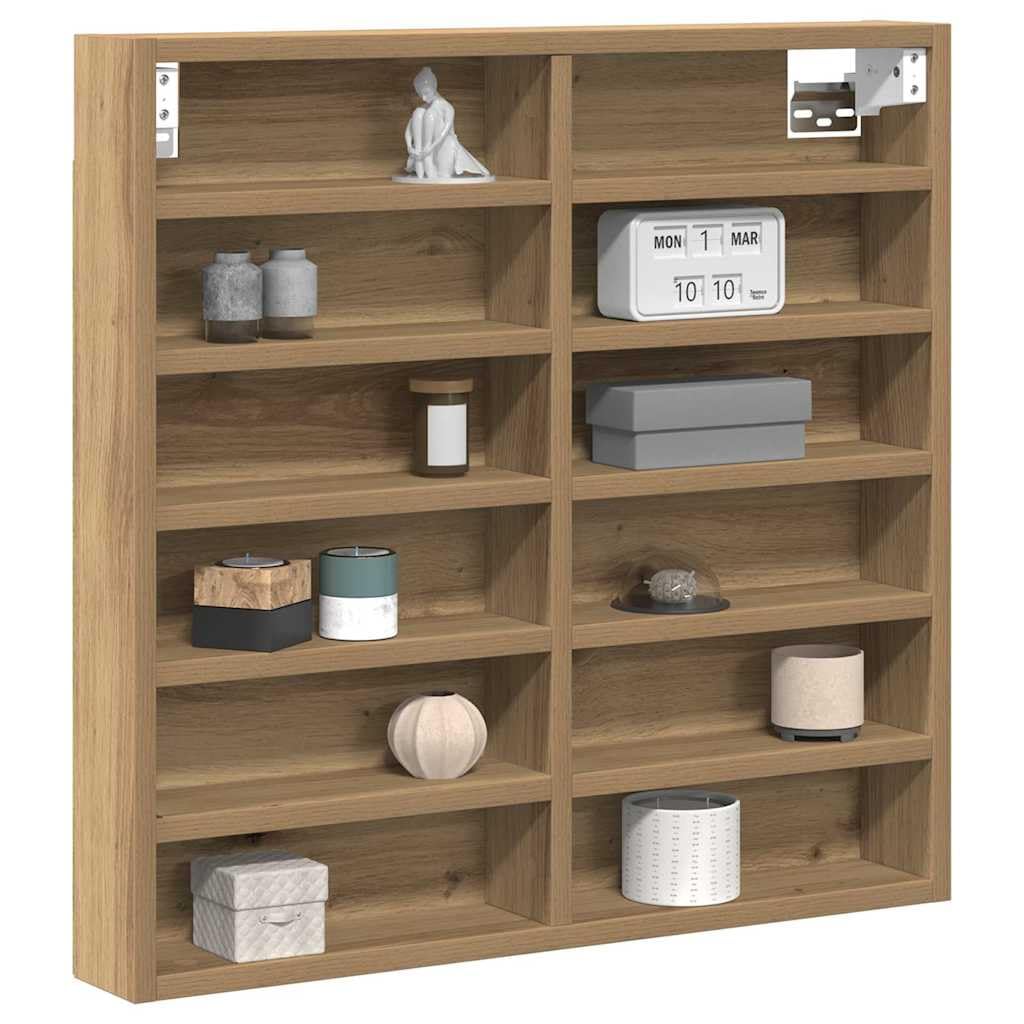 vidaXL Display Cabinet Artisan Oak 60 x 8.5 x 58 cm Engineered Wood, Office Storage Solution, Ample Display Cabinet, Chic Wall-Mounted Shelves, Modern Furniture for Home Organizer and Bedroom