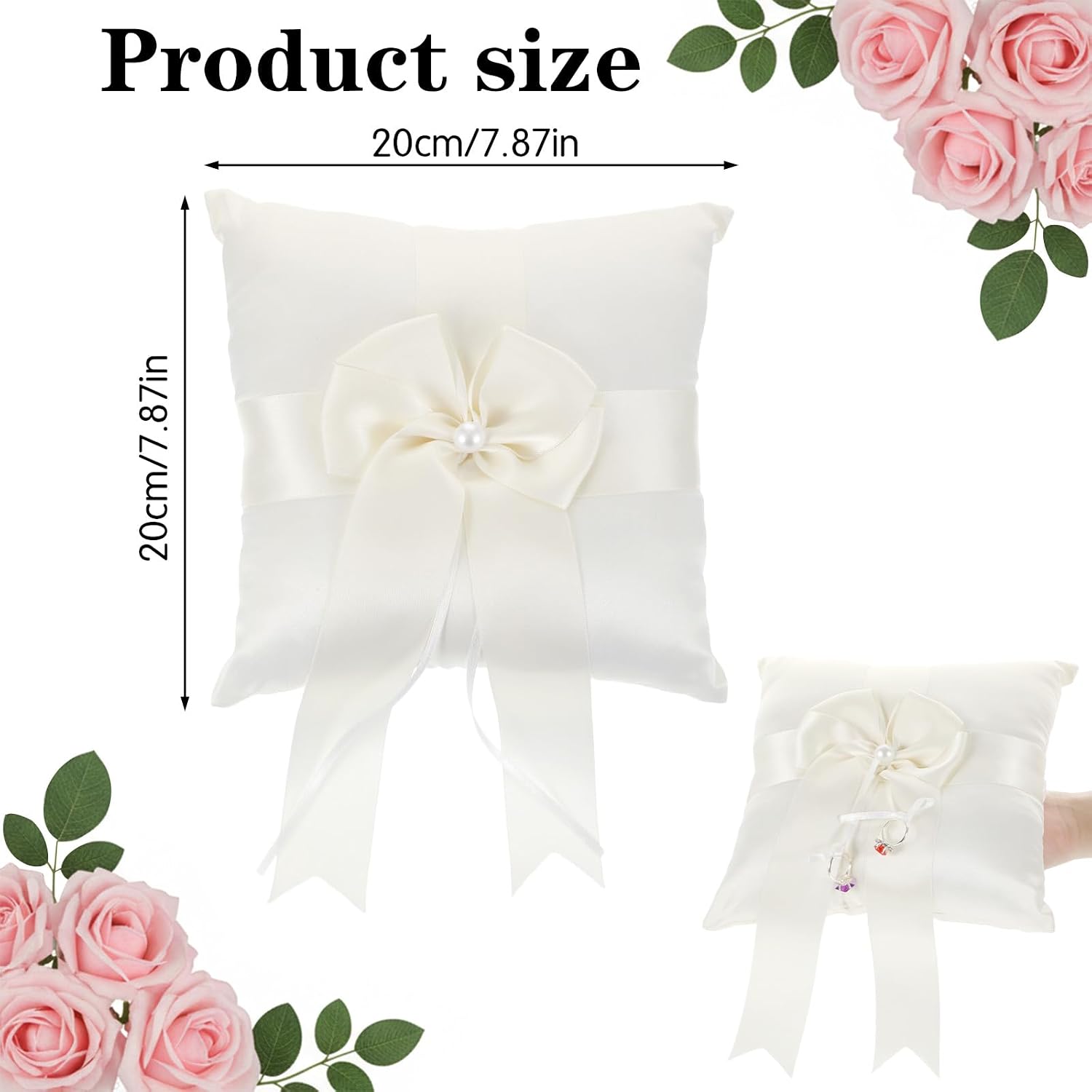 Wedding Ring Pillow, Ivory Ring Bearer Pillow, Big Bow Ring Bearer Pillows Ring Bearer Holder for a Beautiful Ceremony 7.9" × 7.9"