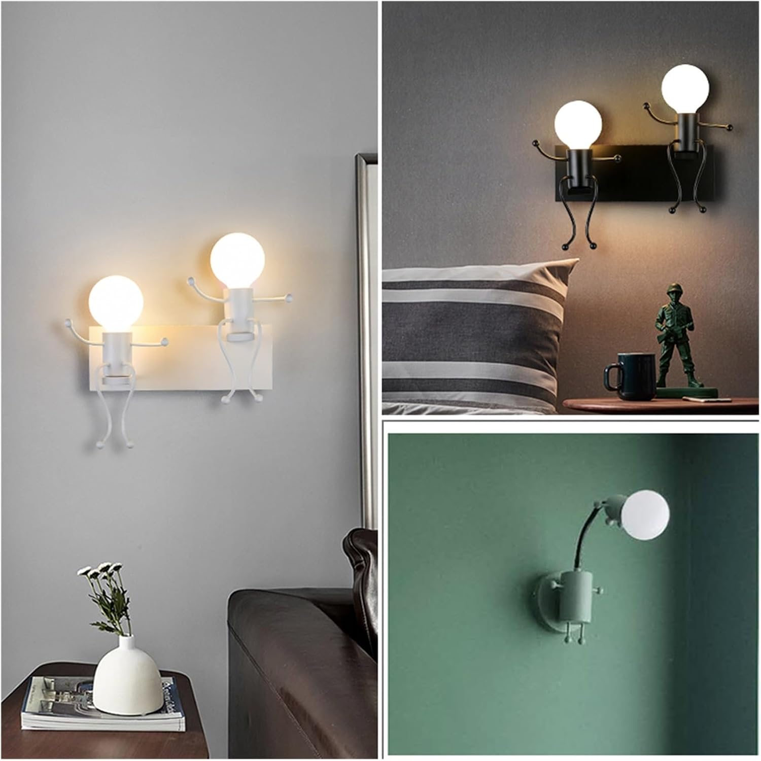 モダンクリエイティブウォールランプ北欧燭台漫画人形ウォールライトアメリカンミニマリズム金属ロボットランプ子供のためのベビーリビングル