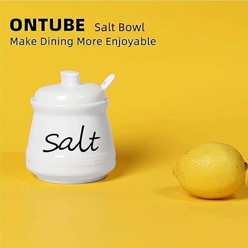 Miniatura 28 de ONTUBE Tazón de sal de cerámica con tapa y cuchara 12oz (negro) Negro -,Turquesa,Beige,marino,Blanco
