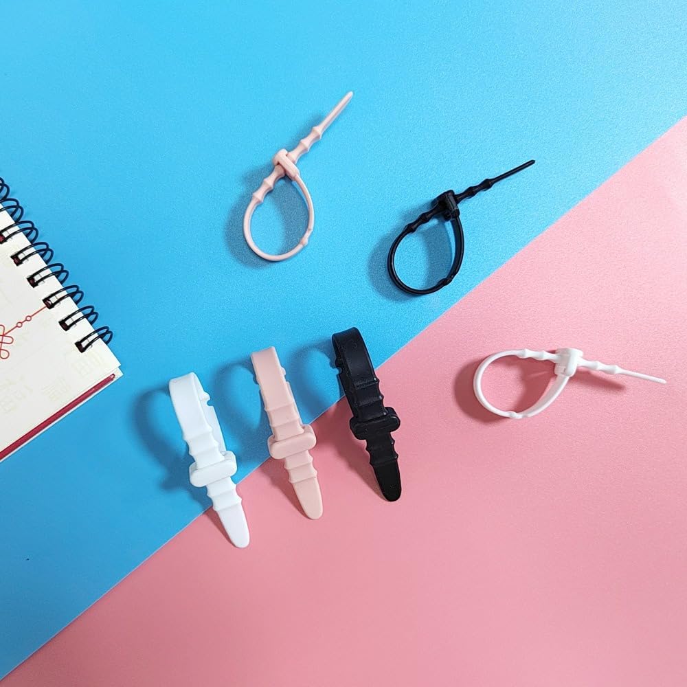 Silicone Cable Ties 20pcs Multipurpose Portable Reusable Cable Straps Management Phone Data Cable Ties(Black)