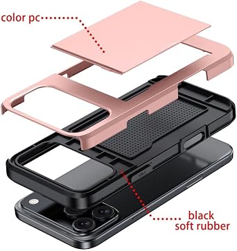 Ultra-Thin Shockproof Hard Back ID Cards Slot Silicone Case Dual Layer Defender Credit Card Holder Case Cover Compatible with iPhone 17 (Red)