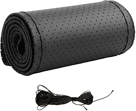 Steering Wheel Covers Made of Soft Fibre Leather DIY Steering Wheel Cover Universal 37-38 cm Leather Look Black with Needle and Thread Interior Accessories Non-Slip Steering Wheel Cover for Women and