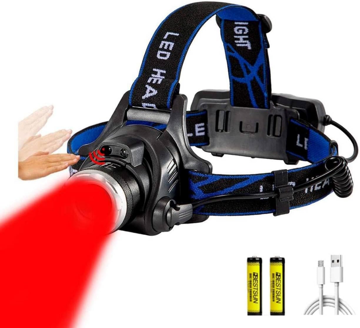 Rechargeable Motion Sensor Red Light Headlamp for Hunting & Night Vision