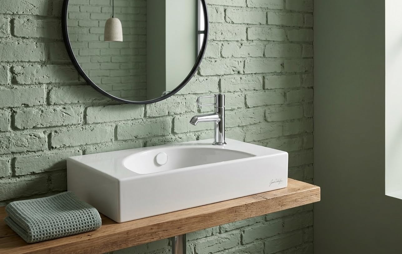 Lavabo céramique 50 cm JACOB DELAFON Trou de robinetterie à droite Nettoyage et entretien faciles ODEON RIVE GAUCHE EGO112-56-00