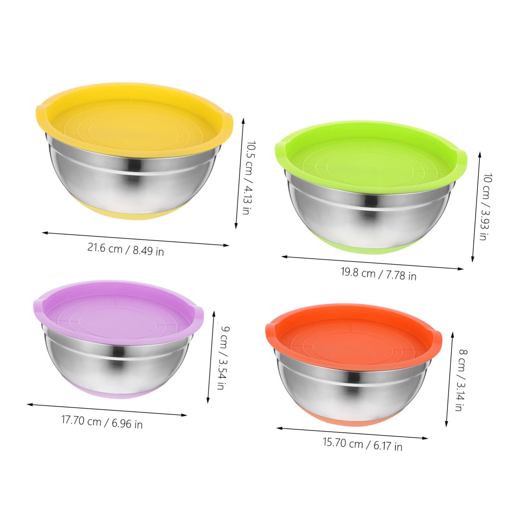 Genérico Cuencos de Acero Inoxidable de 4 Piezas Cuenco Redondo para Ensalada Cuenco para Sopa Cuenco para Frutas Y Verduras