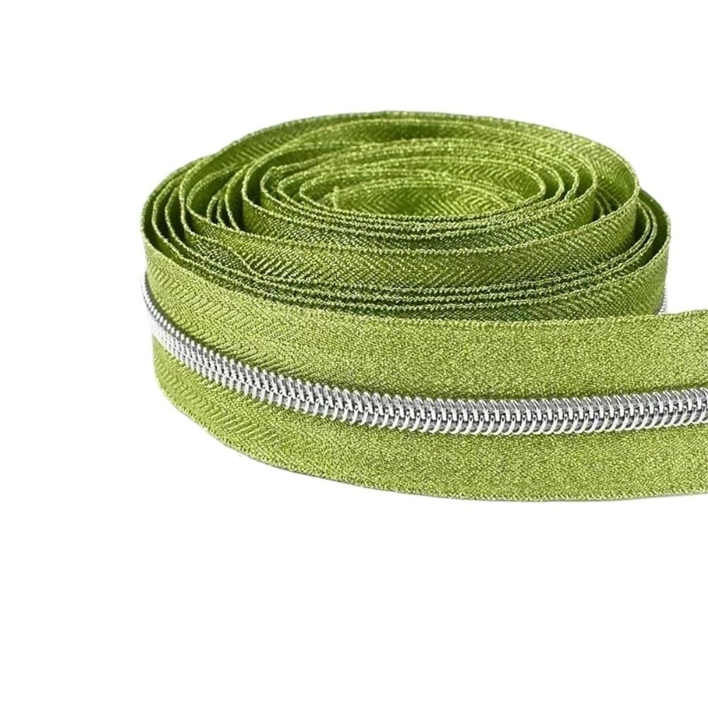Zip Fastener 5# Silver/Gold/Black Good Flexibility Nylon Zipper Tape, Blue/Purple/Rose Red High Temperature Resistance Sliders 1pc(Green Silver,1Meter)