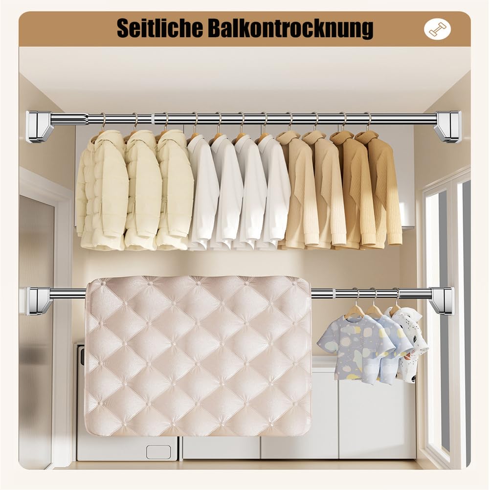 Bastone Tenda Doccia Estensibile Senza Forare, 1 Asta Telescopica a Pressione, Facile da Installare, Antiscivolo, per Bagno, Finestra, Armadio, Balcone,Bianca,70ㅡ120cm
