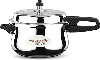 Butterfly Curve 5.5 Litres Pressure Cooker | Outer Lid | Stainless Steel | Induction & Gas Stove Compatible | ISI Certified | 5 Years Manufacturer's Warranty | Silver