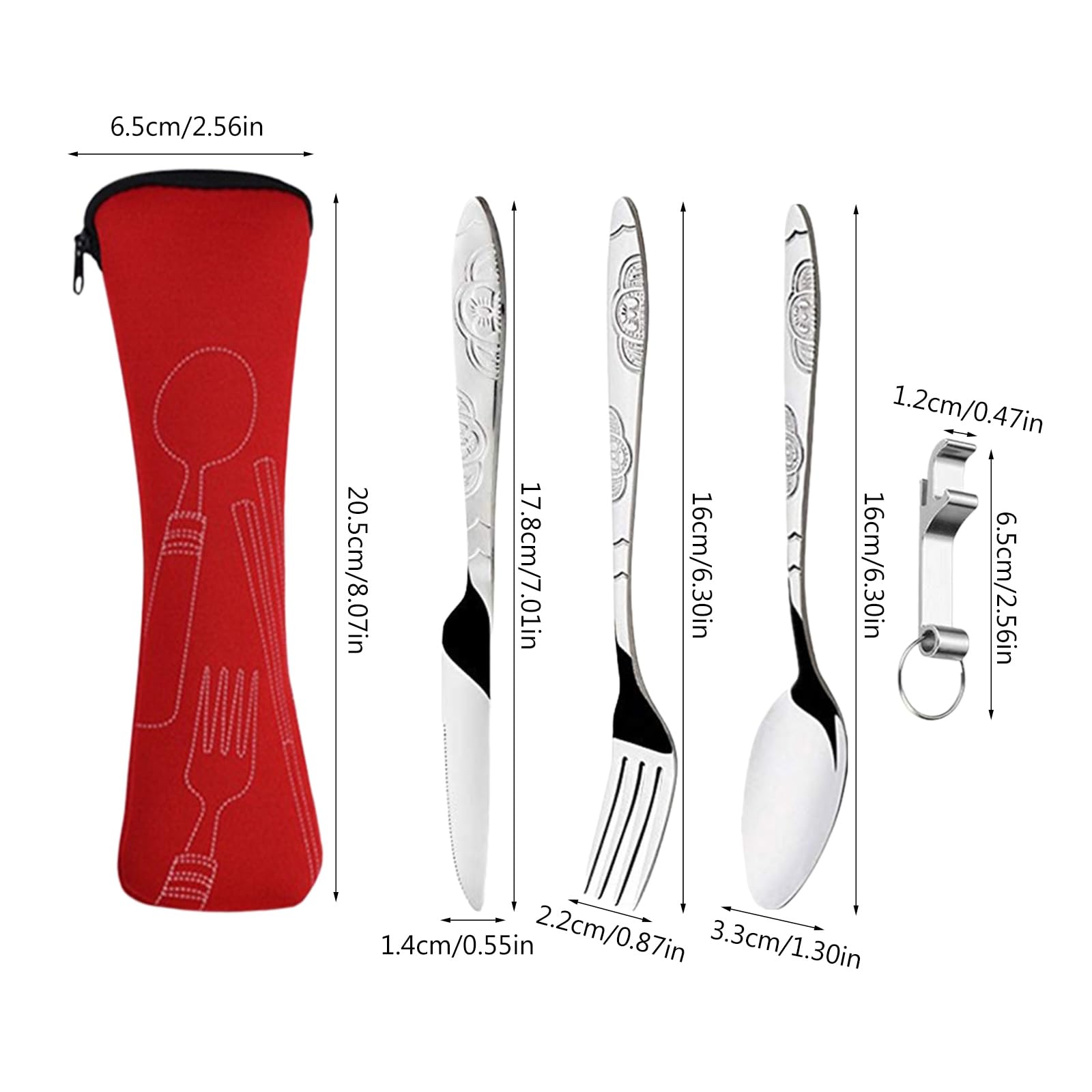 Set Di Posate In Acciaio Inox Con Custodia - 4 Pezzi Portatile Per Campeggio, Viaggi E Picnic