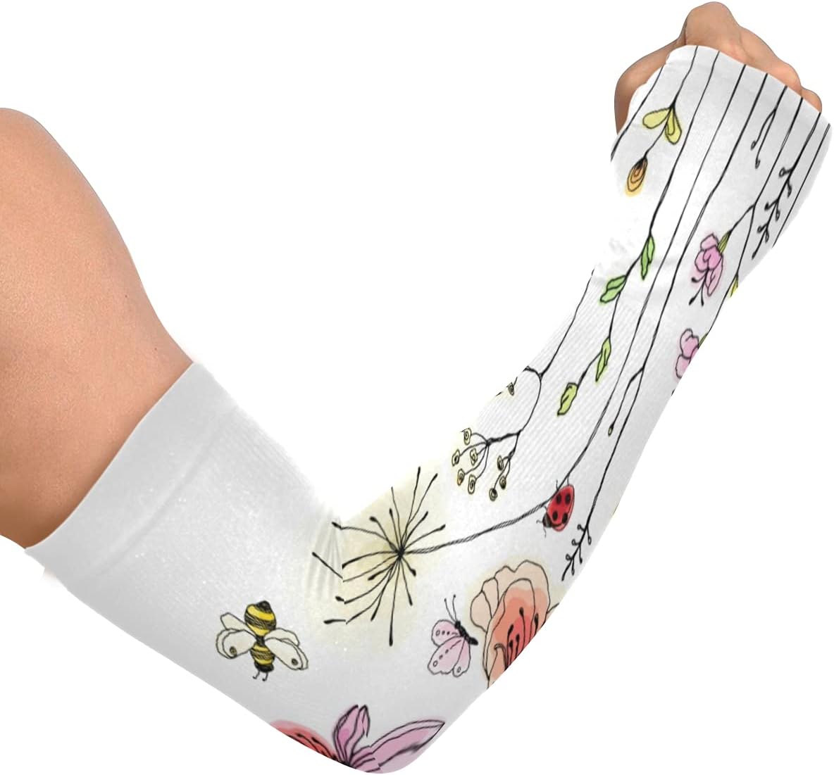 Mangas de jardinería con diseño de libélula de flores, con agujero para el pulgar, protección solar, mangas para brazos para mujeres y hombres