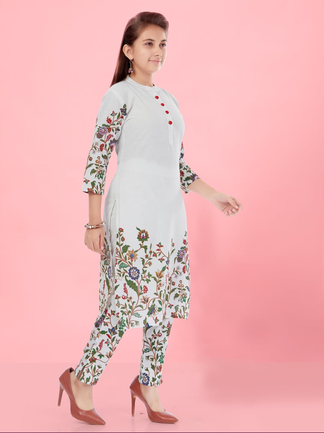 Aarika Girls White Colour Cotton Printed Kurti Pant (Kp-K-715-White-36)