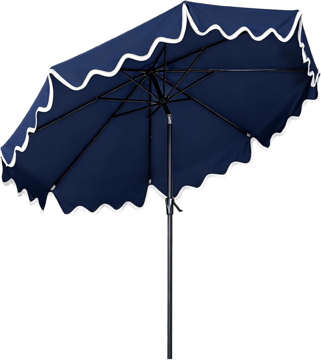Tempera 9FT Scalloped Tassel Patio Umbrella, Outdoor Market Umbrellas with 8 Sturdy Ribs with Crank & Pust Button Tilt,Fade Resistant Canopy