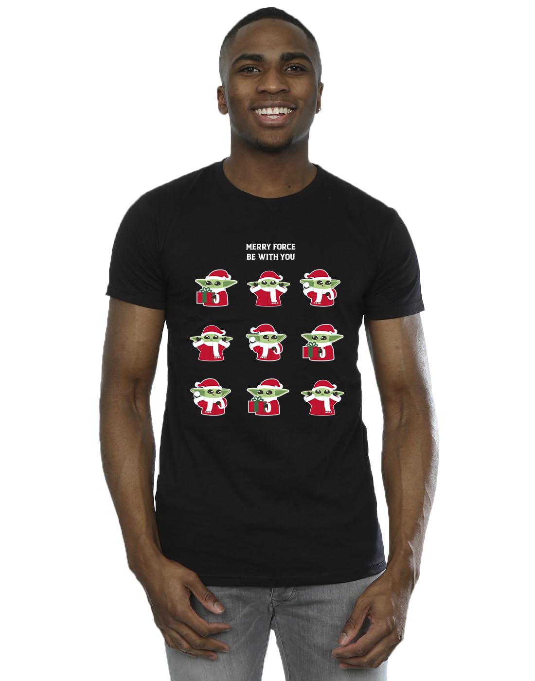 Absolute Cult Men's Black Star Wars Yoda Merry Force T-Shirt Medium