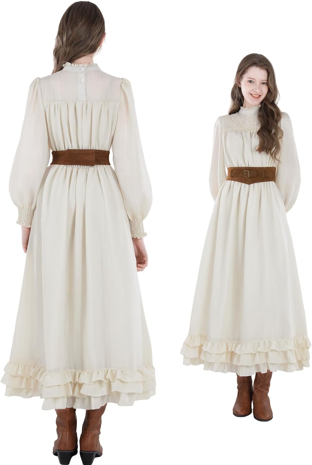 FCCAM Victorian Dress for Women 1800s Long Sleeve Edwardian Dress with Corset Renaissance Costume - Image 4