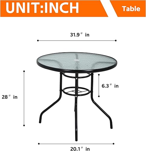 Miniatura 2 de Mesa redonda de patio con agujero para paraguas, mesa de comedor de cristal, mesa de vidrio de metal, muebles de comedor para césped, balcón, patio