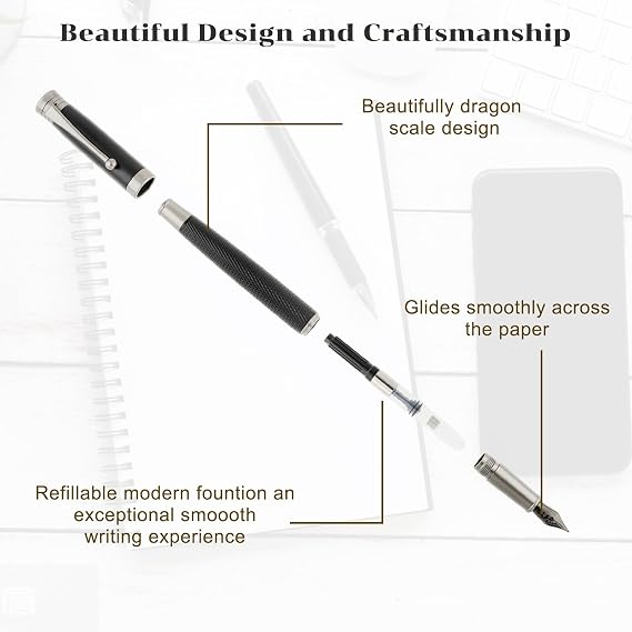 TIESOME Luxury Fountain Pen Set, 0.5mm Fine Point Metal Fountain Pen