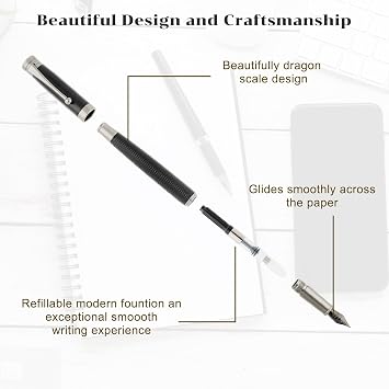 TIESOME Luxury Fountain Pen Set, 0.5mm Fine Point Metal Fountain Pen