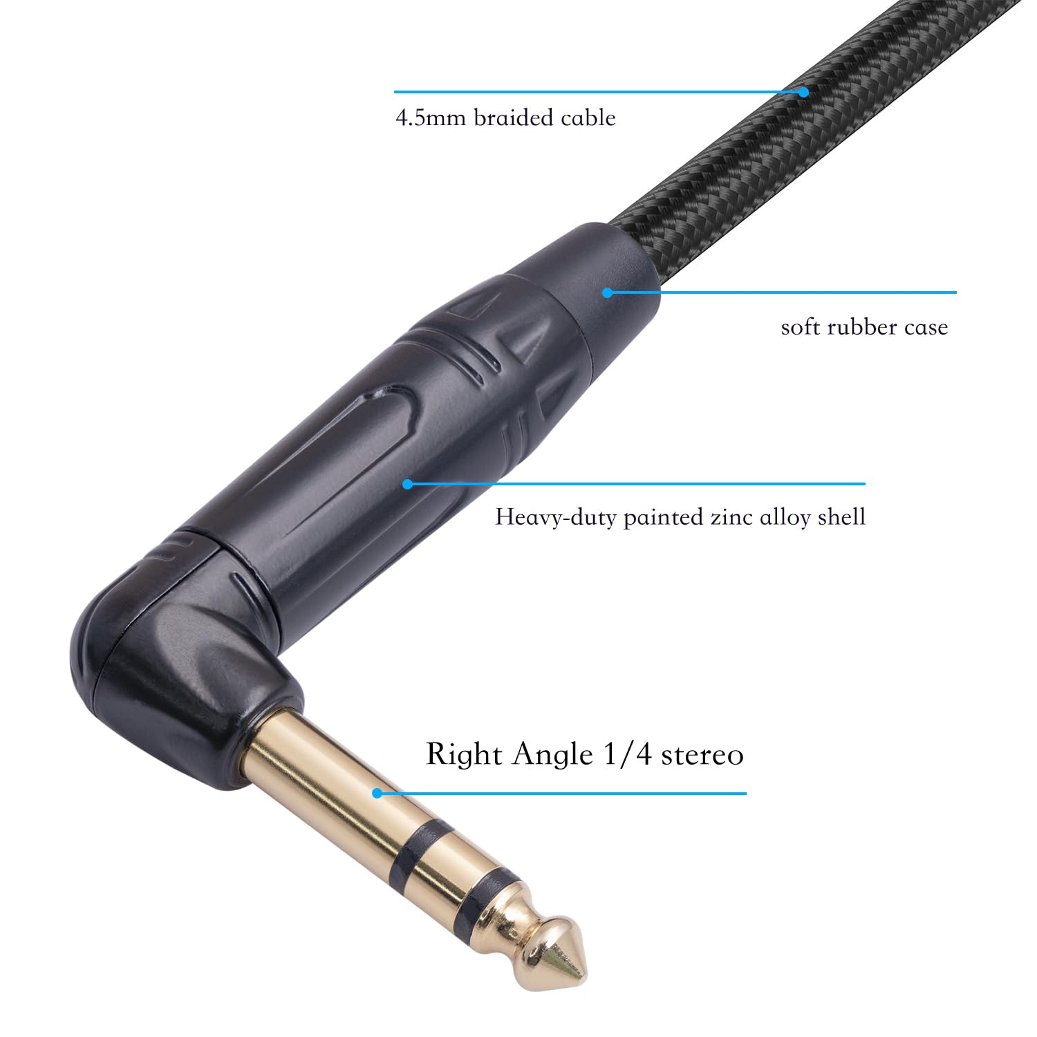 HUAELU Audiokabel, rechtwinklig, 6,35 mm, TRS-Stereo-Stecker auf Buchse, 6,35 mm Stereo-Stecker auf 1/4-Zoll-Buchse, Stereo-Gitarren-Verlängerungskabel für Verstärker, Kopfhörer, 2 Stück
